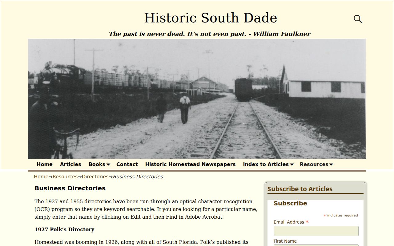 Historic South Dade Homestead city directory collection page