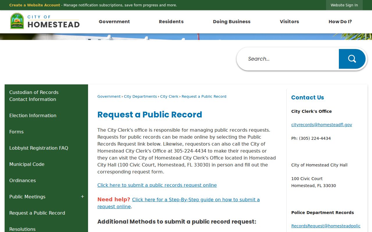 City of Homestead public record request channels