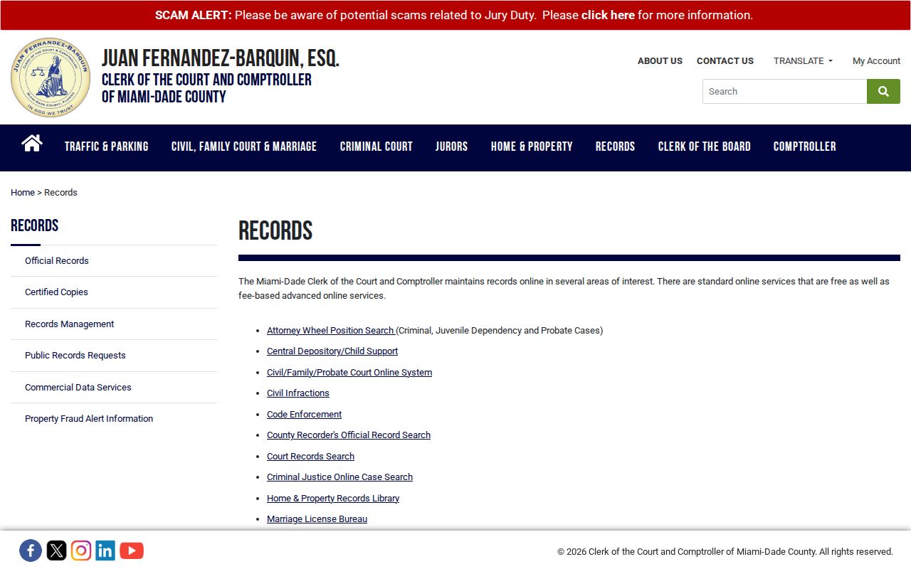 Miami-Dade Clerk record categories for Homestead research