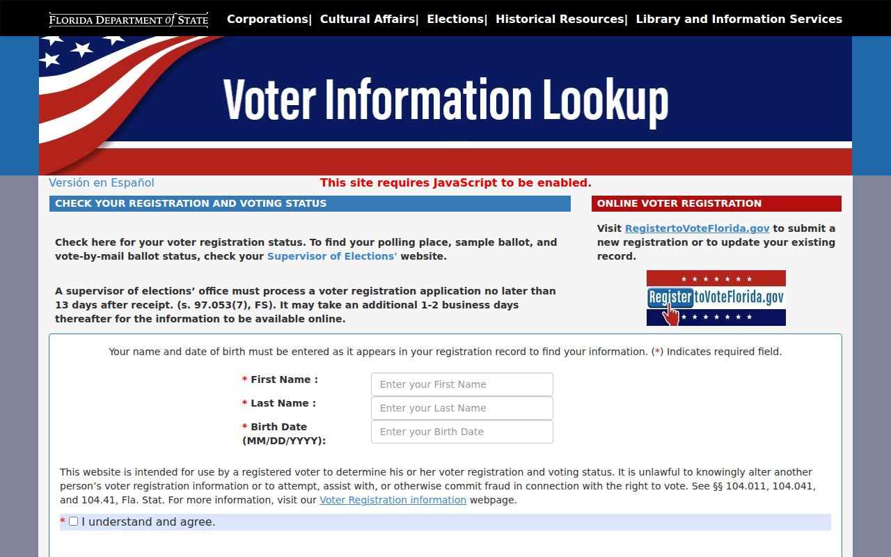 Florida voter status lookup used by Homestead voters