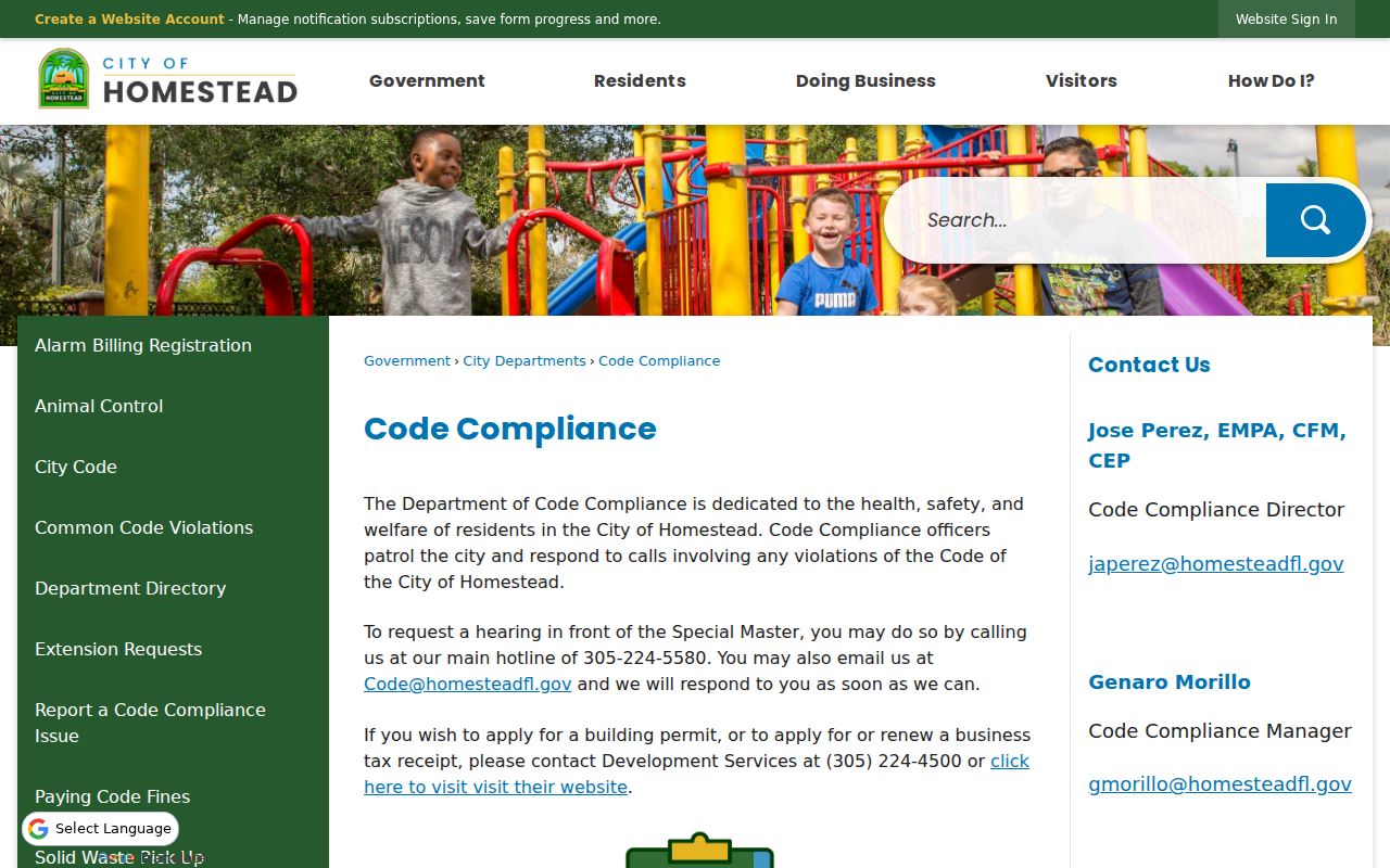 Homestead Code Compliance page for address-based block records
