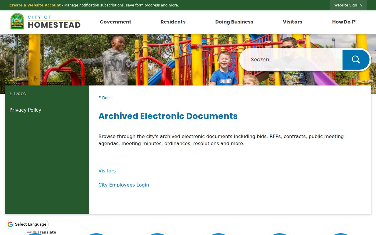 Homestead E-Docs electronic archive for neighborhood civic records