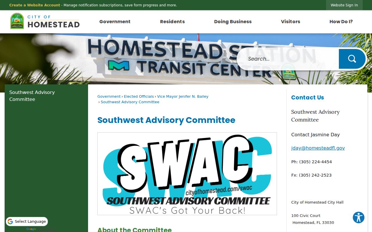 Homestead Southwest Advisory Committee public contacts and meetings