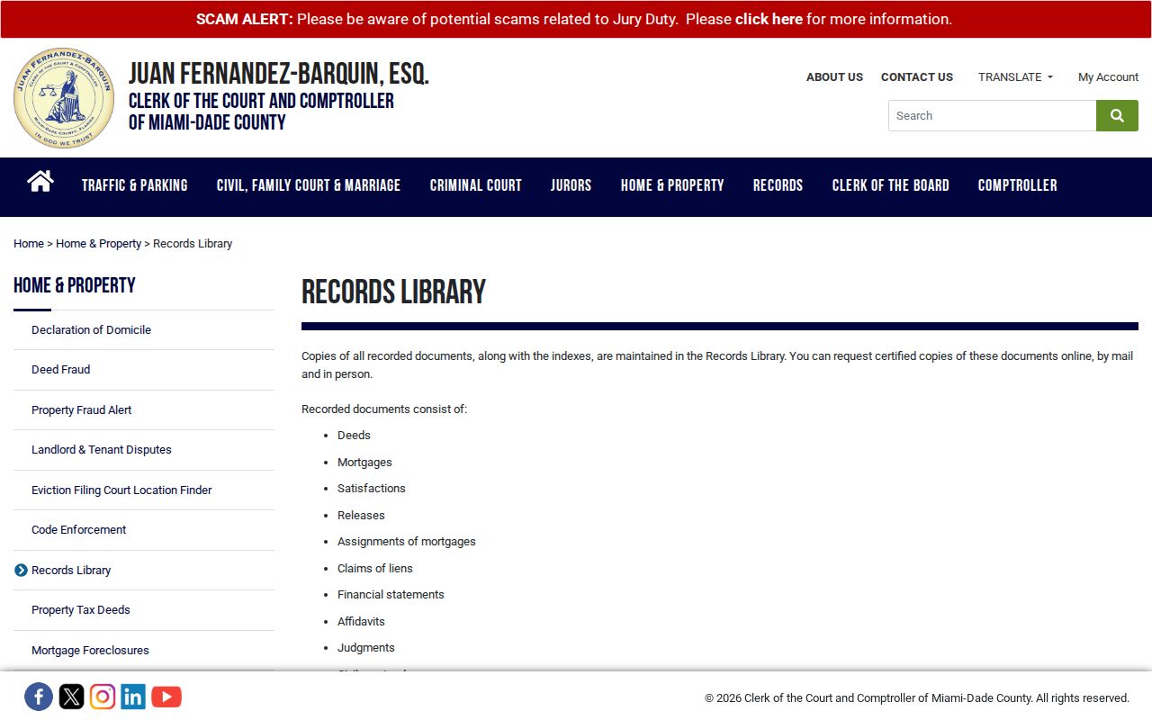 Miami-Dade Records Library access page for Homestead deeds before 1974