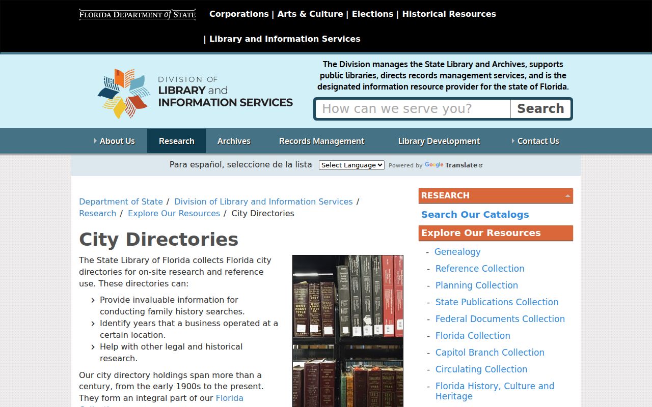 State Library of Florida city directory resources for tracing Homestead past residents
