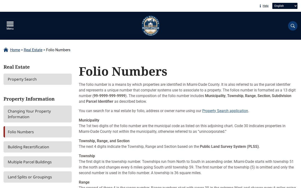 Miami-Dade folio number guide for identifying Homestead parcels
