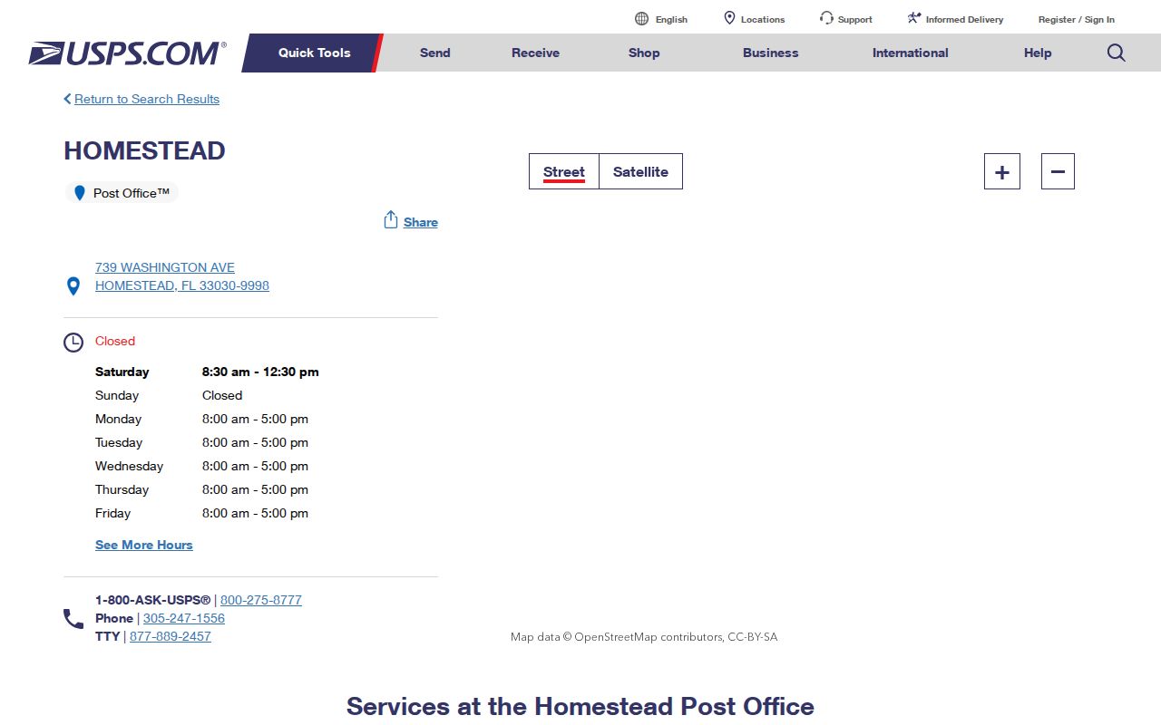 Homestead ZIP code directory post office details